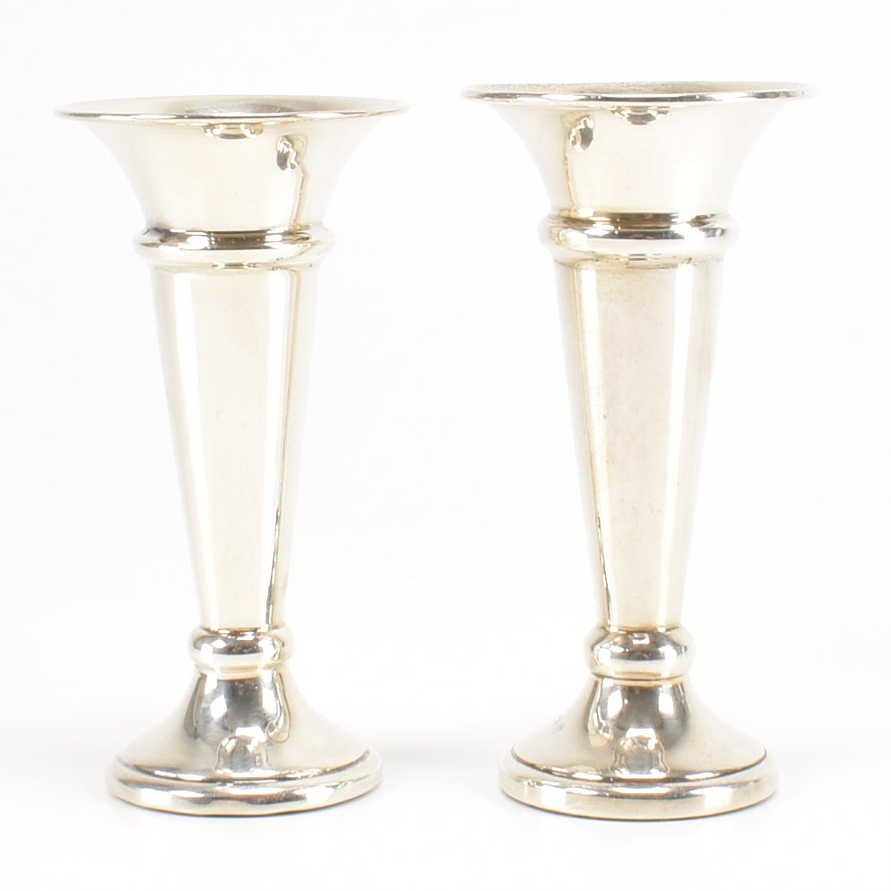 TWO HALLMARKED SILVER BUD VASES