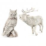 HALLMARKED SILVER COUNTRY ARTISTS OWL & A STAG