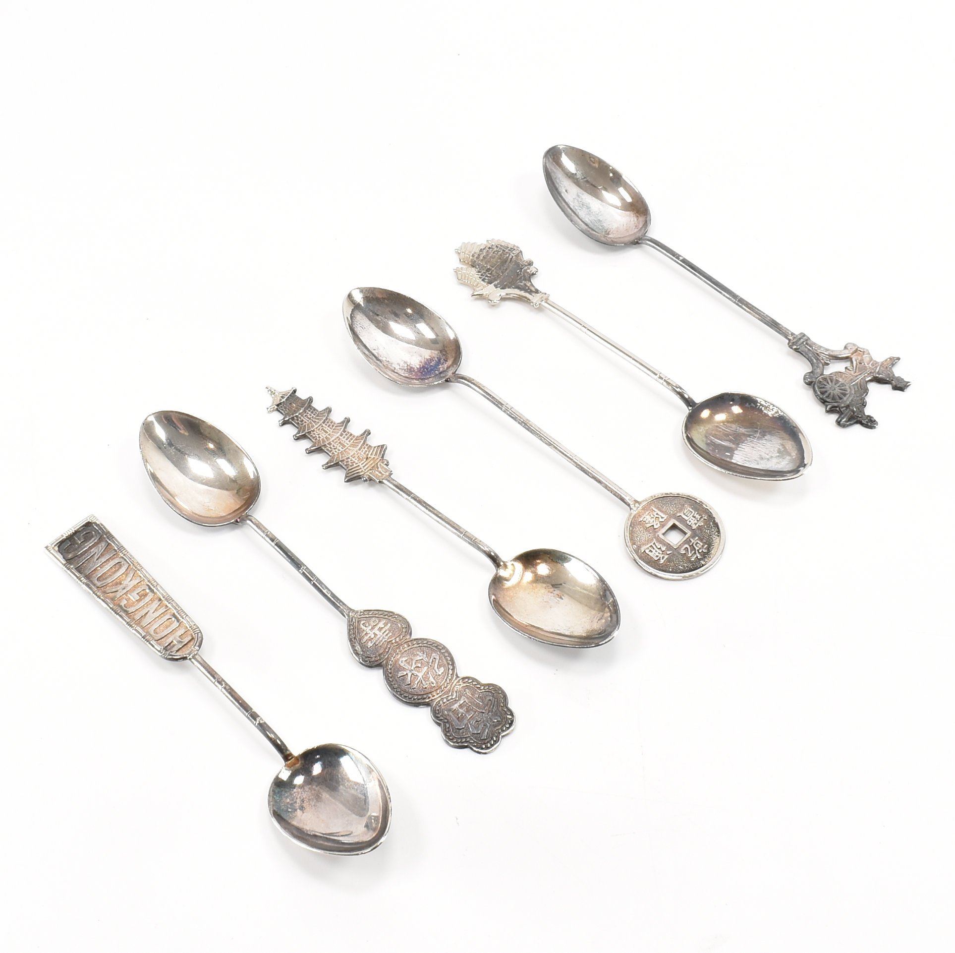 SET OF SIX CHINESE WHITE METAL COFFEE SPOONS