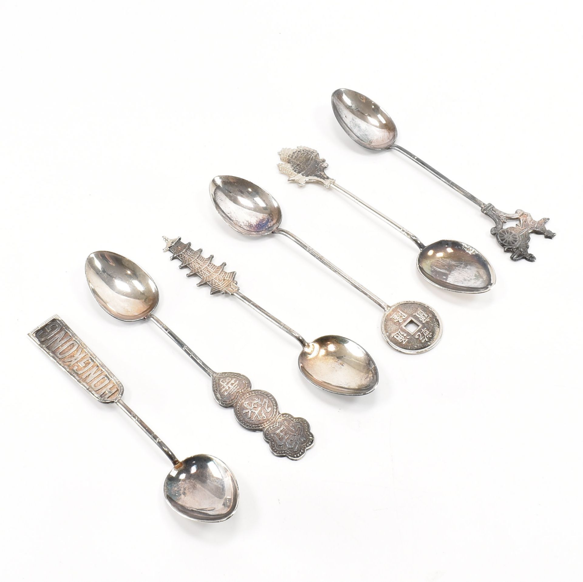 SET OF SIX CHINESE WHITE METAL COFFEE SPOONS