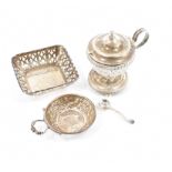 COLLECTION OF SILVER WARE -TASTEVIN, MUSTARD POT & DISH