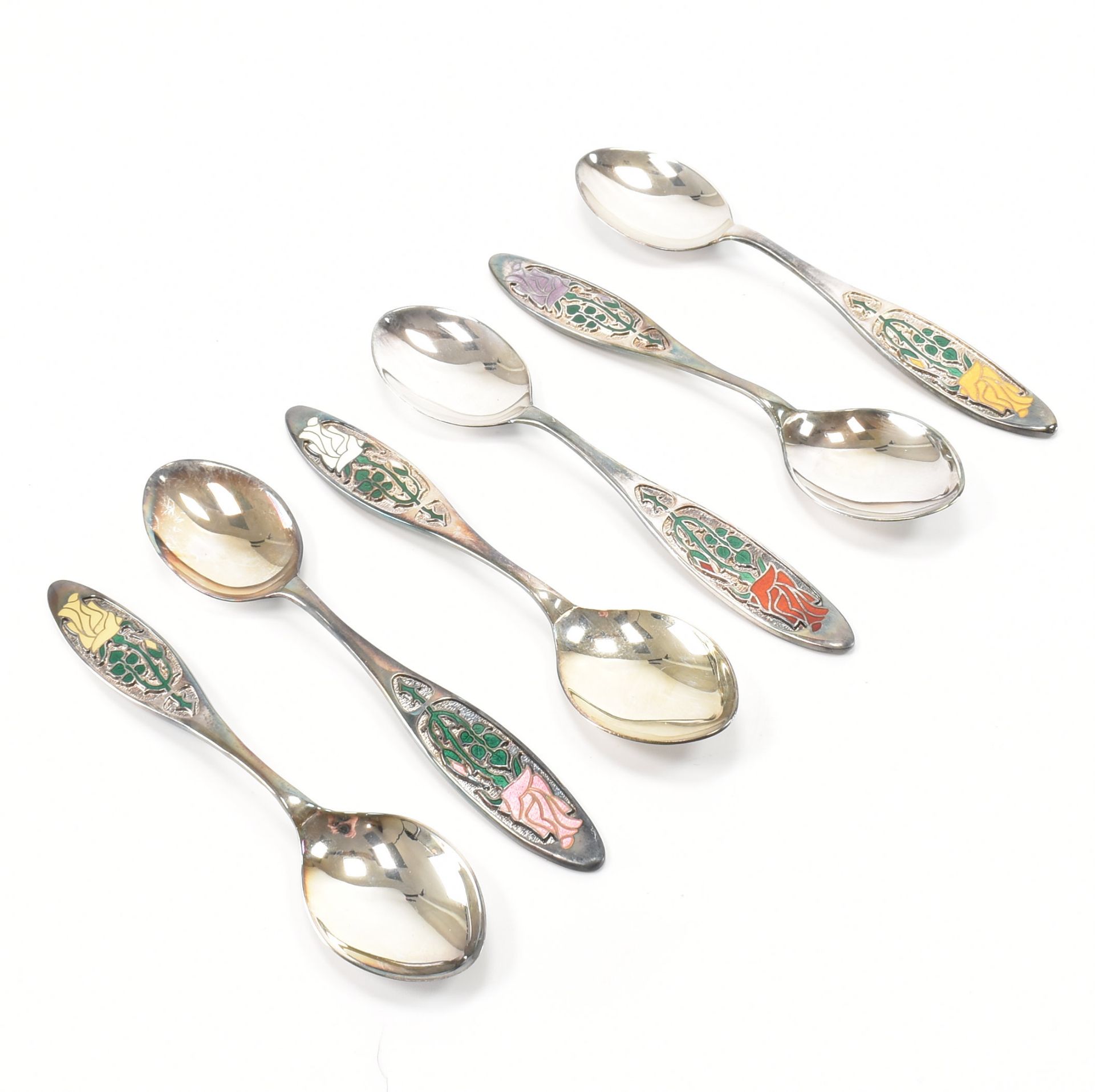 HALLMARKED 'YEAR OF THE ROSE' ENAMEL DECORATED TEASPOONS - Image 3 of 5