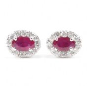 PAIR OF 18CT WHITE GOLD RUBY & DIAMOND HALO EARRINGS