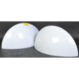 A PAIR OF WHITE METAL HALF DOMED WALL LIGHTS