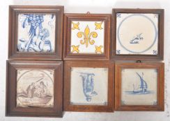 SELECTION OF SIX 18TH / 19TH CENTURY FRAMED DELFT TILES