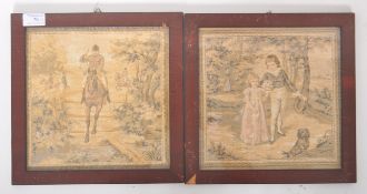 TWO 19TH CENTURY FRAMED AND GLAZED TAPESTRY PANELS
