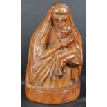 20TH CENTURY WALNUT CARVING OF MARY AND CHILD CHRIST