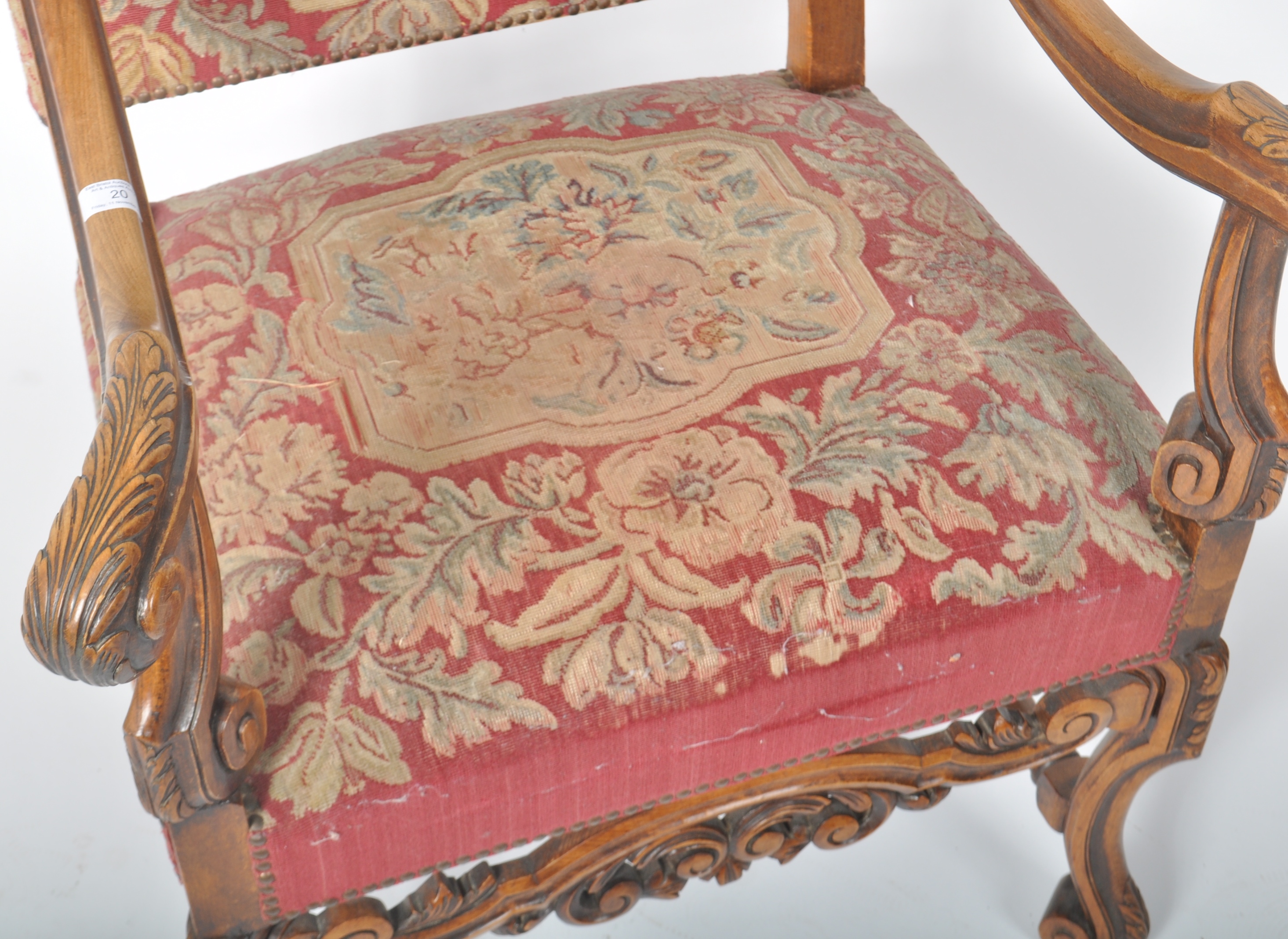 LARGE 19TH CENTURY WALNUT & TAPESTRY THRONE ARMCHAIR - Image 4 of 6