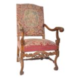 LARGE 19TH CENTURY WALNUT & TAPESTRY THRONE ARMCHAIR