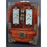 CHINESE HARDWOOD & JADE PANEL JEWELLERY CABINET