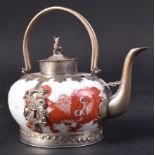 20TH CENTURY CHINESE REPUBLIC WHITE METAL MOUNTED TEAPOT