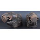 PAIR OF EARLY 20TH CENTURY CARVED INDIAN ELEPHANT HEADS