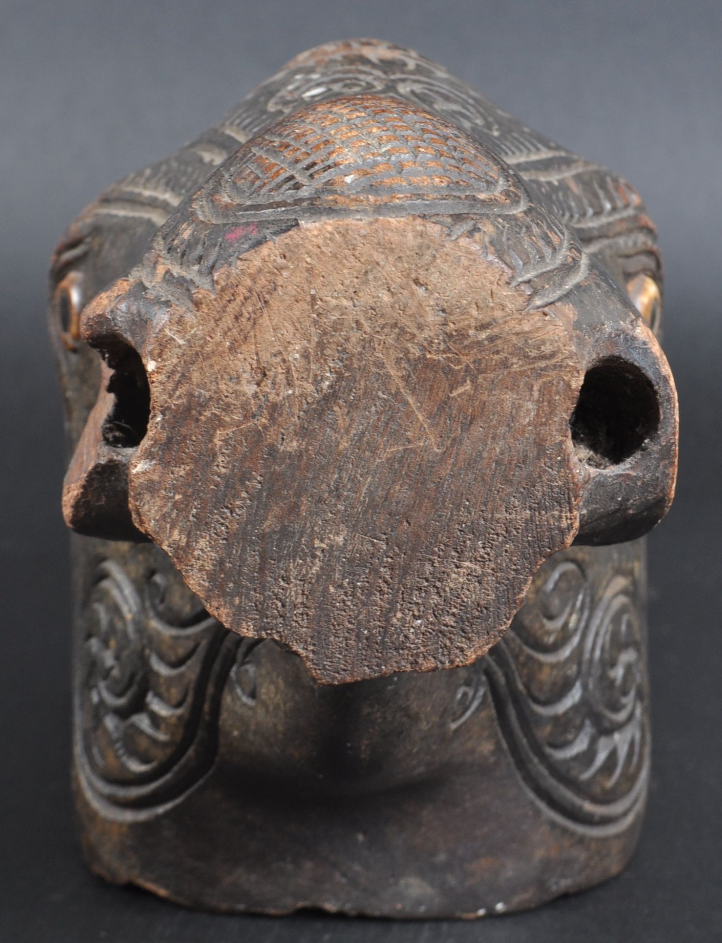 PAIR OF EARLY 20TH CENTURY CARVED INDIAN ELEPHANT HEADS - Image 6 of 7
