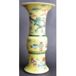 19TH CENTURY CHINESE FAMILLE JAUNE PORCELAIN GU VASE