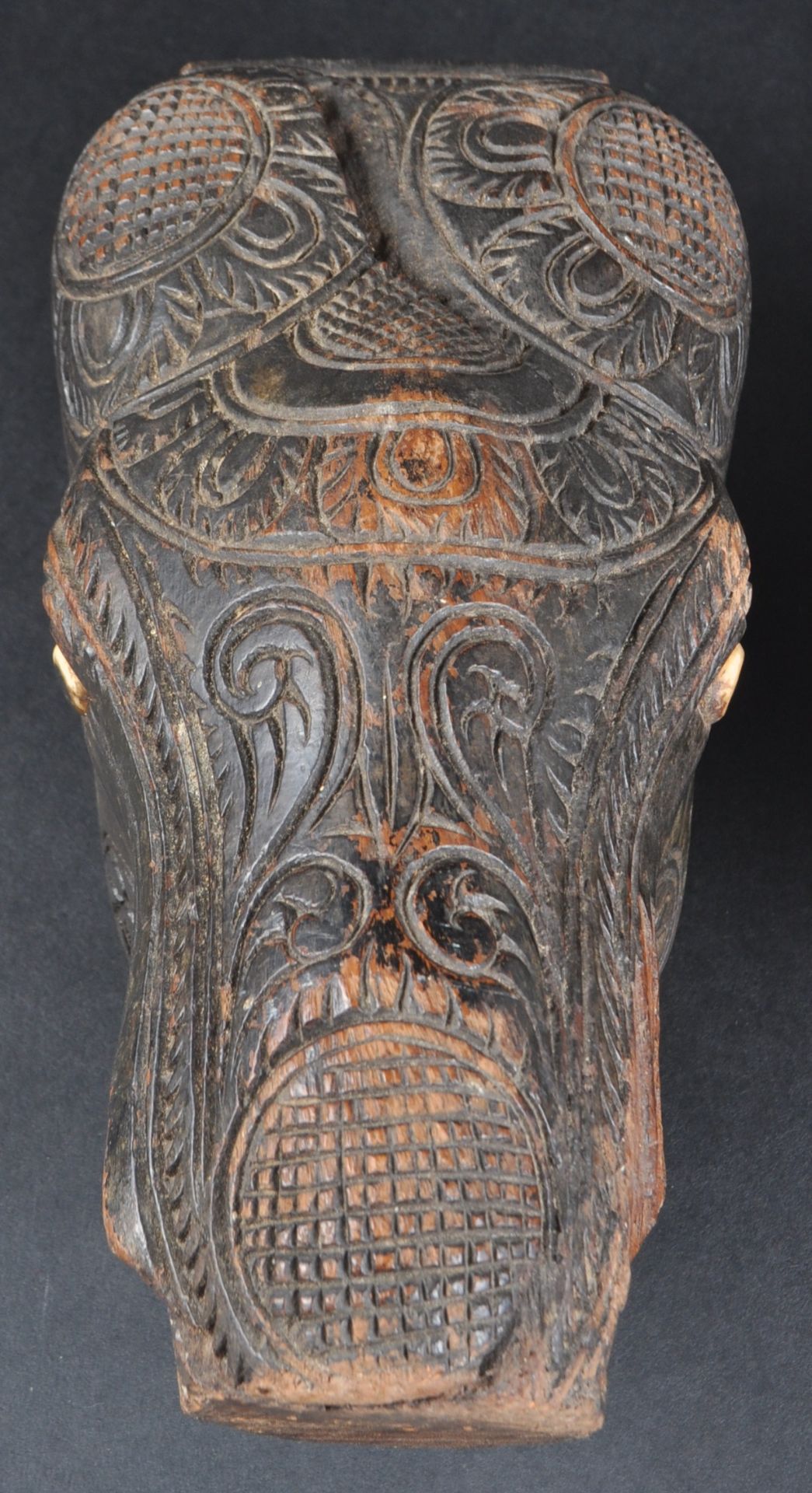 PAIR OF EARLY 20TH CENTURY CARVED INDIAN ELEPHANT HEADS - Image 4 of 7