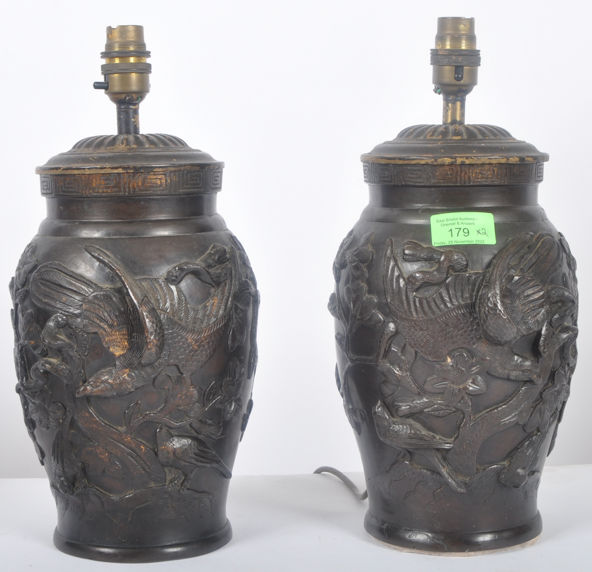 PAIR OF JAPANESE BRONZE MEIJI TABLE LAMPS