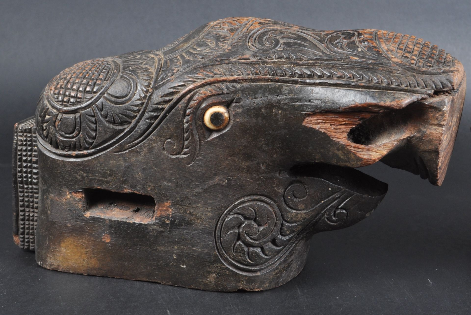 PAIR OF EARLY 20TH CENTURY CARVED INDIAN ELEPHANT HEADS - Image 3 of 7