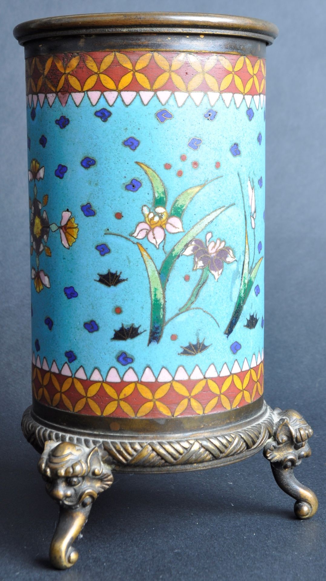 19TH CENTURY CHINESE CLOISONNE & BRONZE BRUSH POT