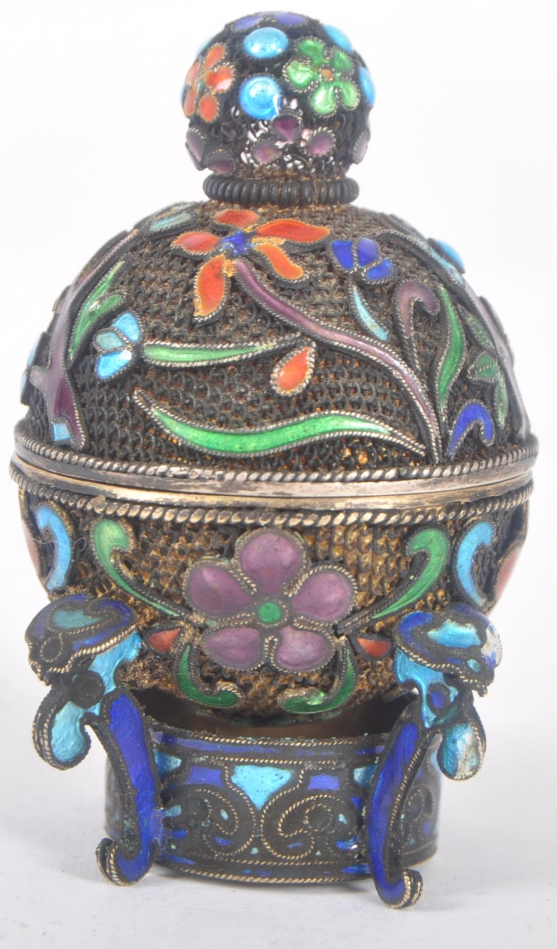 19TH CENTURY CHINESE / JAPANESE SILVER CLOISONNE POT - Bild 3 aus 6