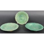 THREE 19TH CENTURY CHINESE CELADON GREEN PLATES