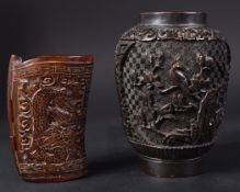 TWO 20TH CENTURY CHINESE CARVED VASES