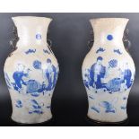 LARGE PAIR OF CHINESE BLUE AND WHITE CRACKLE VASES