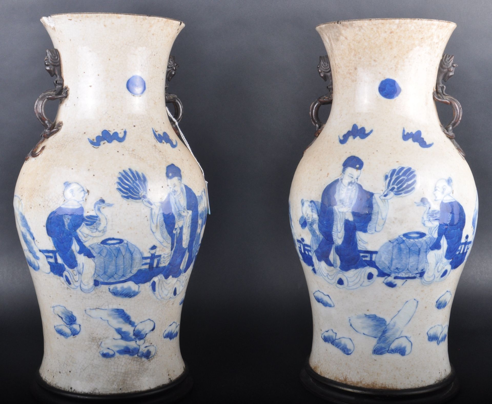 LARGE PAIR OF CHINESE BLUE AND WHITE CRACKLE VASES