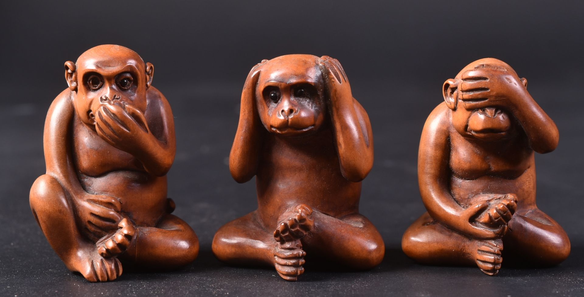 SET OF THREE JAPANESE CARVED MONKEY NETSUKES