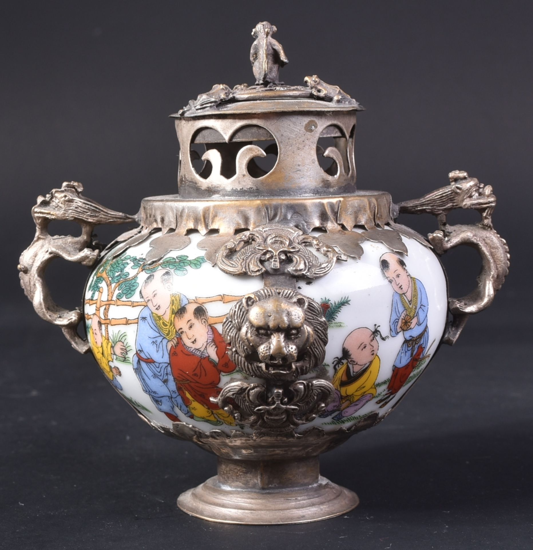 20TH CENTURY CHINESE WHITE METAL MOUNTED INCENSE BURNER - Image 3 of 8