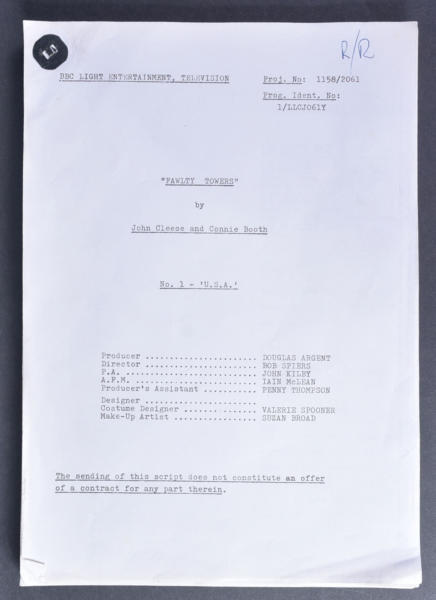 FAWLTY TOWERS - WALDORF SALAD - ORIGINAL BBC REHEARSAL SCRIPT