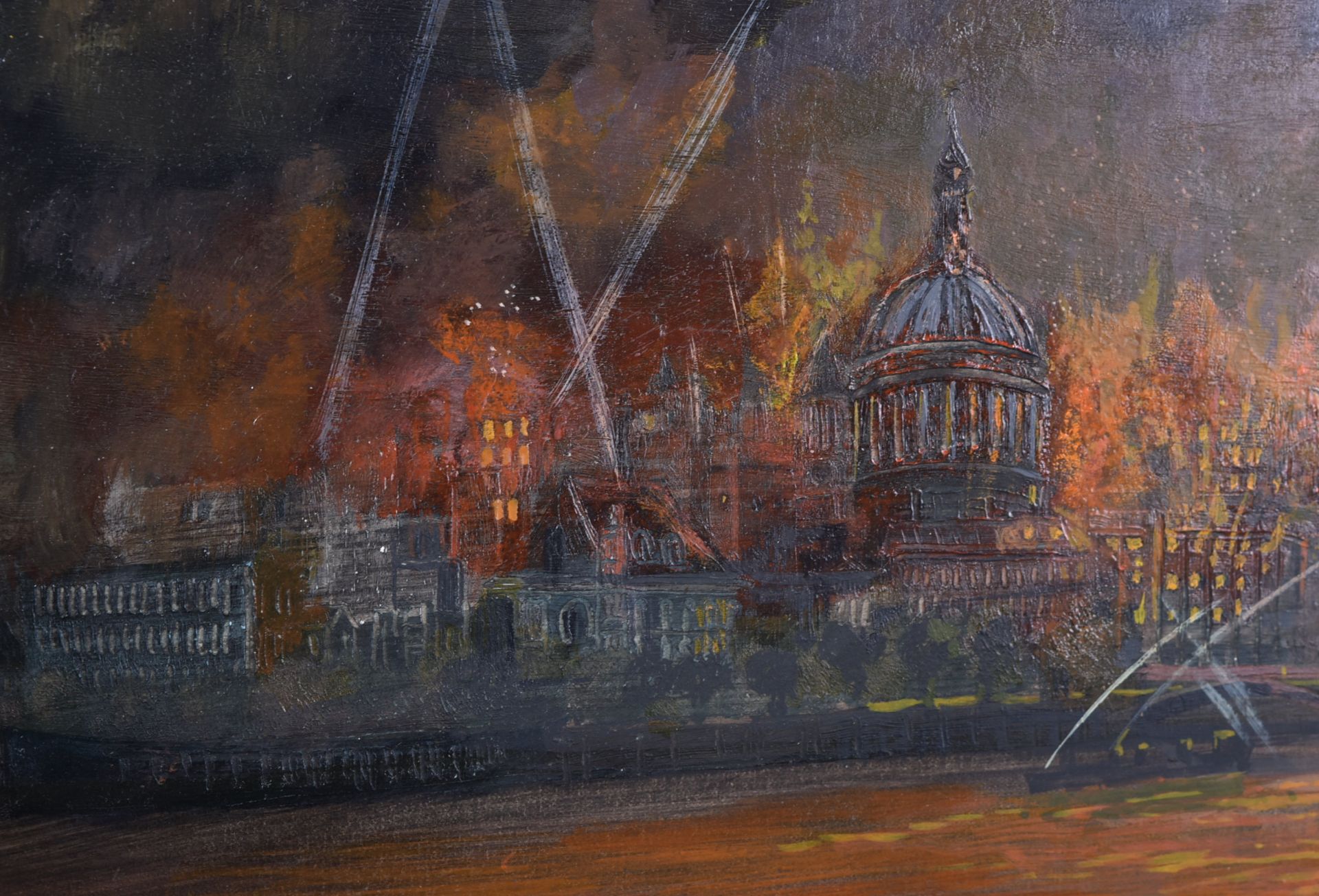 SECOND WORLD WAR LONDON BLITZ OIL ON BOARD - ARP WARDEN ARTIST - Image 7 of 10