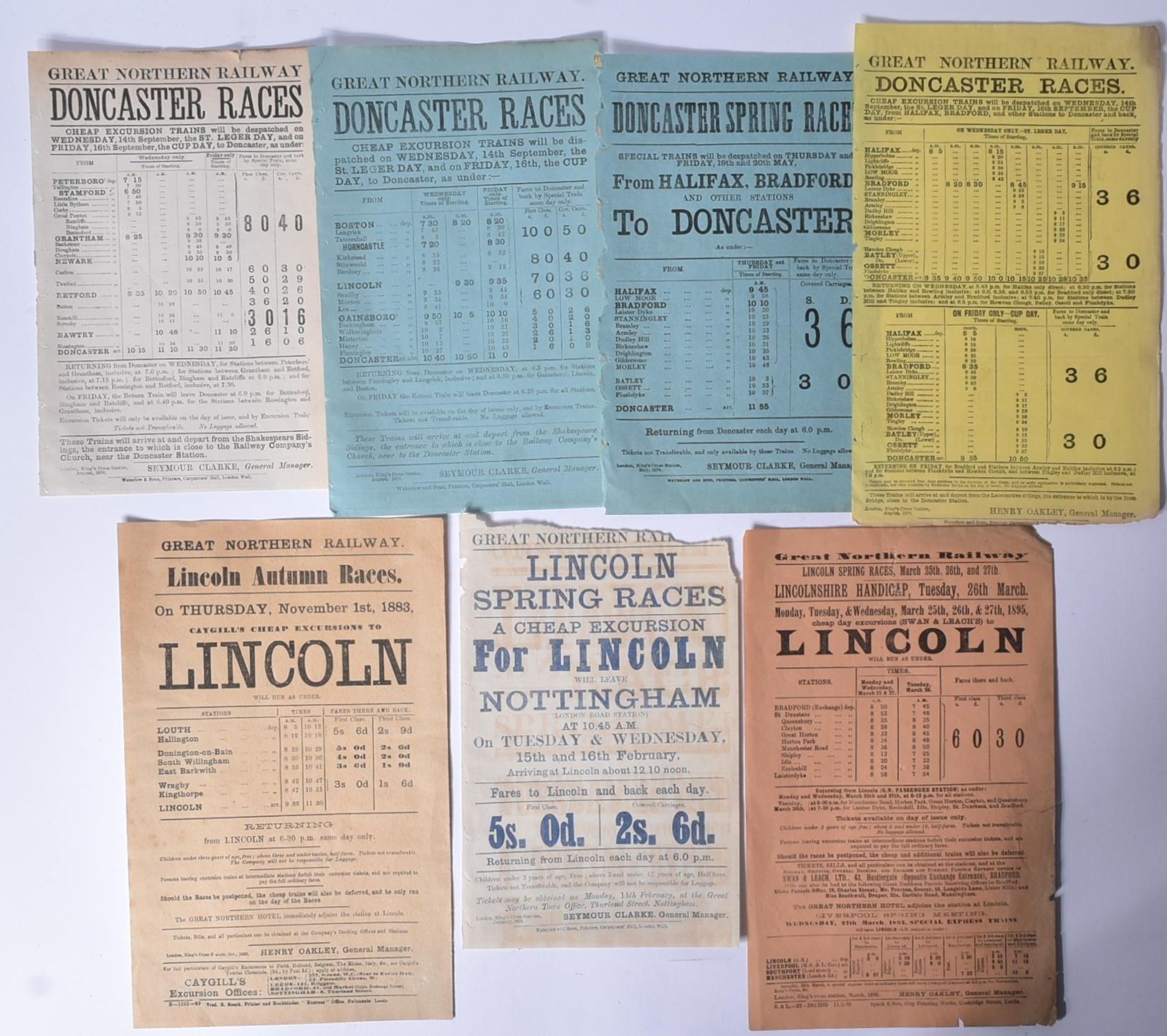 RAILWAYANA - GREAT NORTHERN RAILWAY HANDBILLS - 1870 - 1895