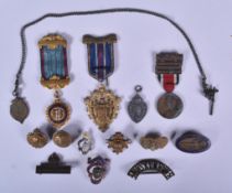 ASSORTED BADGES - MASONIC, SILVER, MILITARY AND OTHERS
