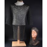 20TH CENTURY MEDIEVAL STYLE CHAIN MAIL HEAD PIECE & VEST