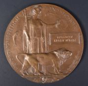 WWI FIRST WORLD WAR DEATH PLAQUE / PENNY - GRANTLEY HENRY TUFFIN