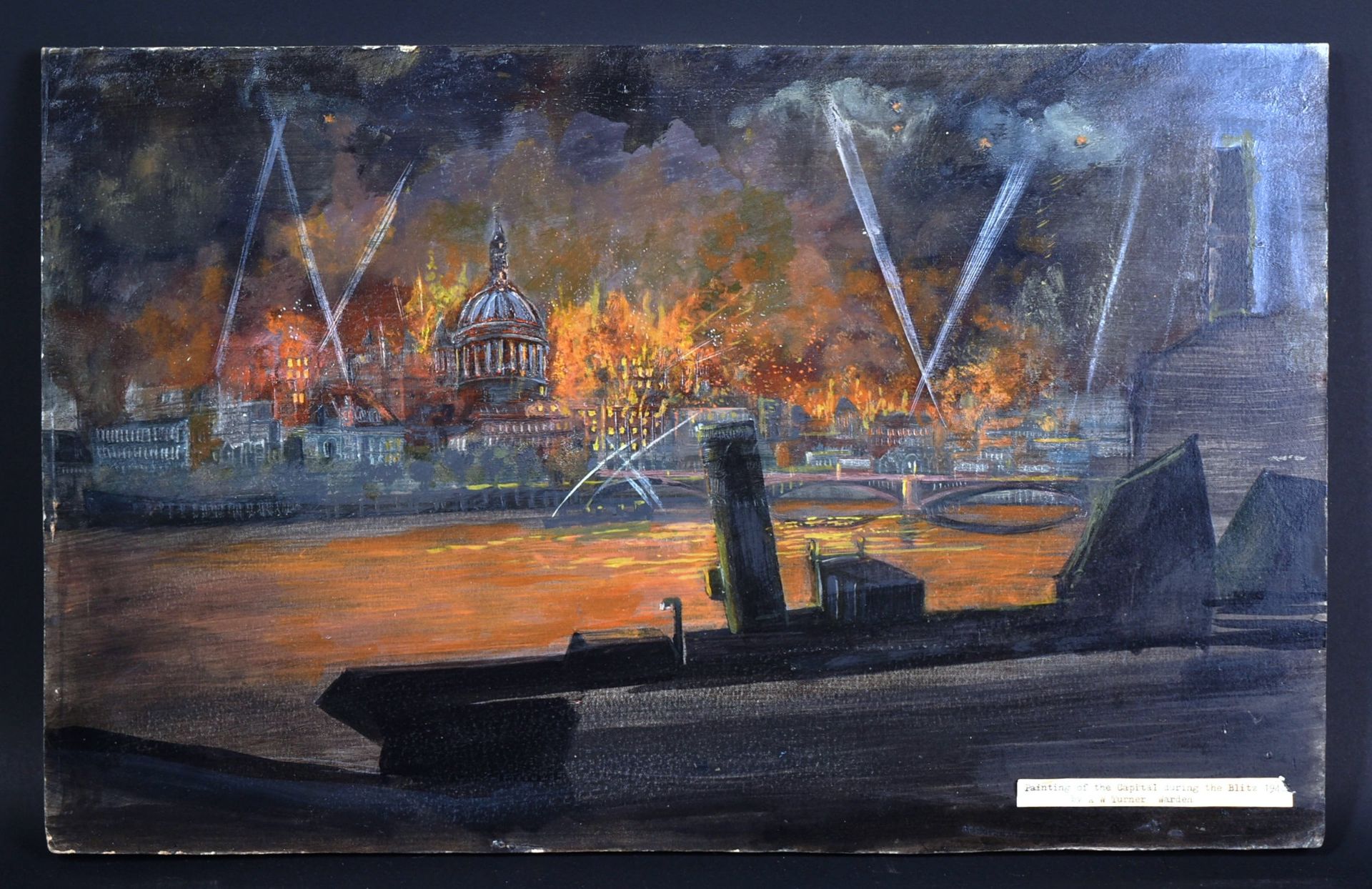 SECOND WORLD WAR LONDON BLITZ OIL ON BOARD - ARP WARDEN ARTIST - Image 2 of 10