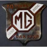 70 YEARS OF MG CAR CLUB - LIMITED EDITION CAR MASCOT BADGE