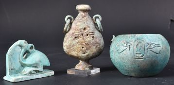 THREE EGYPTIAN VESSELS / FIGURES