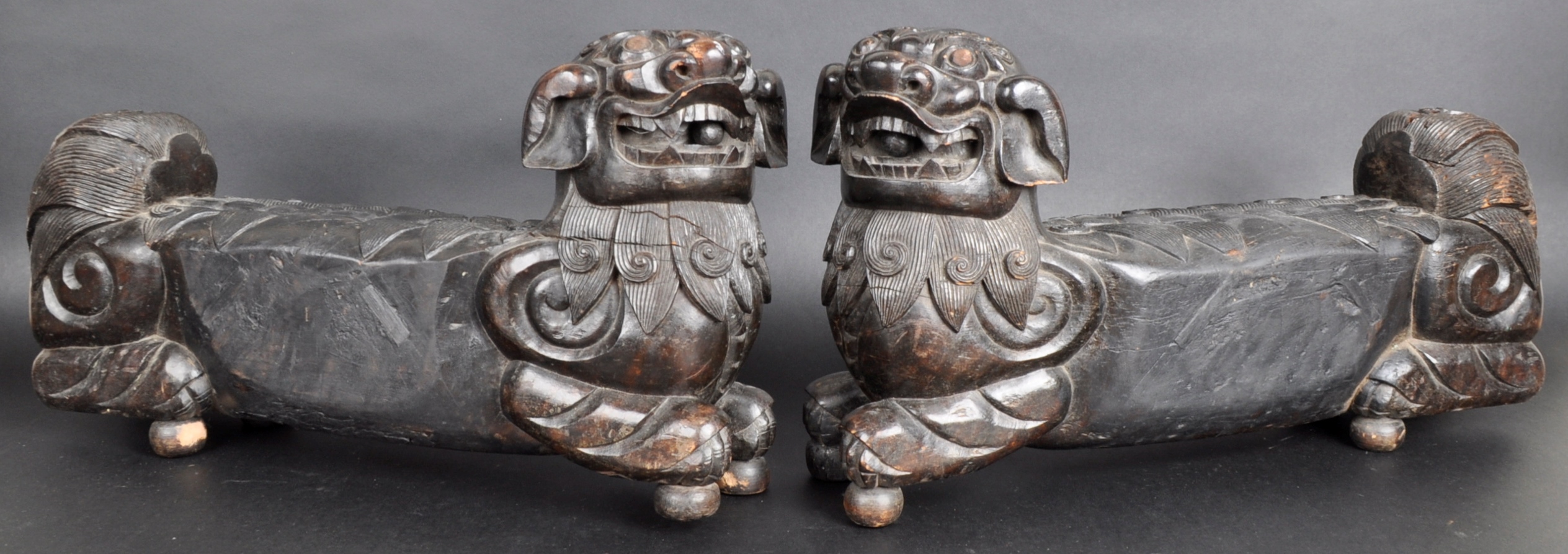 LARGE PAIR OF 19TH CENTURY CHINESE CARVED FOO DOGS