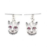 PAIR OF STERLING SILVER & RUBY CAT CUFFLINKS