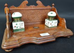 VINTAGE 20TH CENTURY OAK INK STAND WITH POTS