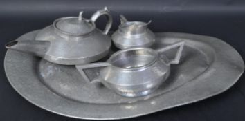ARTS & CRAFTS ROUNDHEAD HAMMERED PEWTER TEA SERVICE