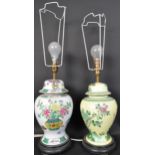 PAIR OF CHINESE FAMILLE ROSE PORCELAIN VASE LAMPS