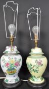 PAIR OF CHINESE FAMILLE ROSE PORCELAIN VASE LAMPS