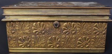 19TH CENTURY BRASS REPOUSSE WORKED CASKET BOX