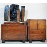 1930'S ART DECO OAK DRESSING TABLE & TALLBOY CHEST