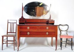 EDWARDIAN MAHOGANY INLAID DRESSING TABLE CHEST & CHAIRS