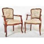 PAIR OF LOUIS XV STYLE FAUTEUIL EMBROIDERED ARMCHAIRS