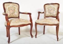 PAIR OF LOUIS XV STYLE FAUTEUIL EMBROIDERED ARMCHAIRS