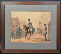 VICTORIAN 19TH CENTURY PAINTING OF MEN ON HORSEBACK
